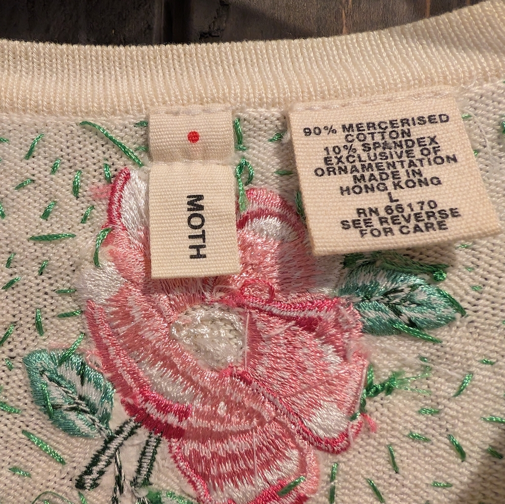 MOTH Anthropology Floral Embroidered Women's Sweater, L - Picture 2 of 9